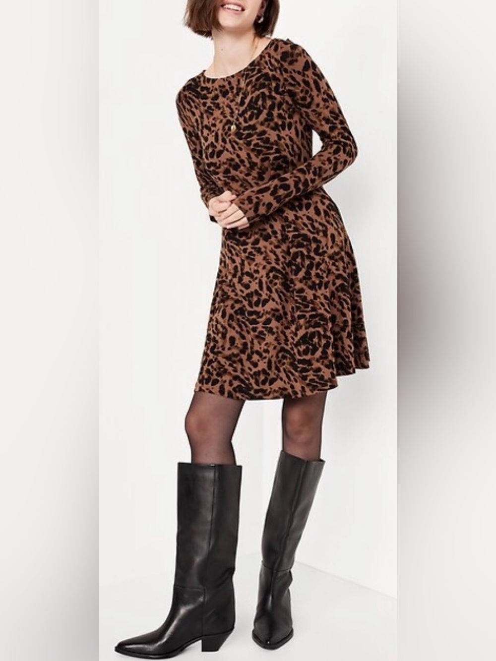 Old Navy Long Sleeve Leopard Print Mini Swing Dress, sz M